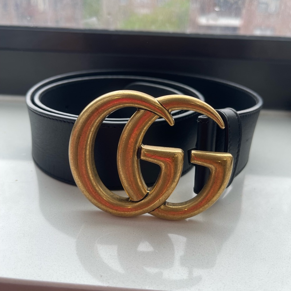 Gucci Black Leather Belt with Gold Buckle